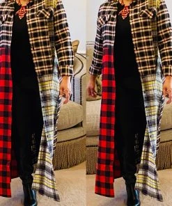 Social Butterfly Collection Plaid Check Multi Color Duster Dress 62 Social Butterfly Collection Plaid Check Multi Color Duster Dress