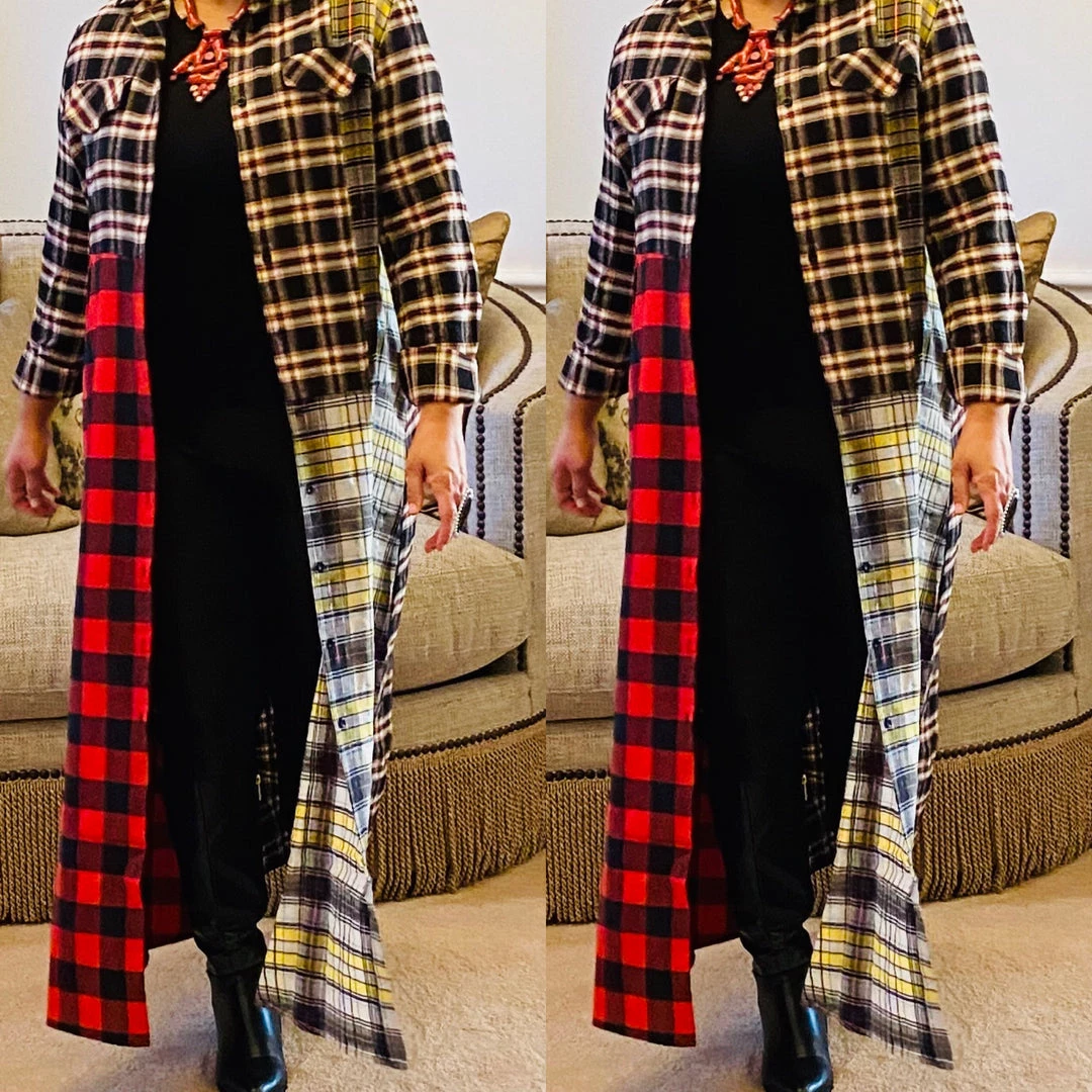 Social Butterfly Collection Plaid Check Multi Color Duster Dress 29 Social Butterfly Collection Plaid Check Multi Color Duster Dress