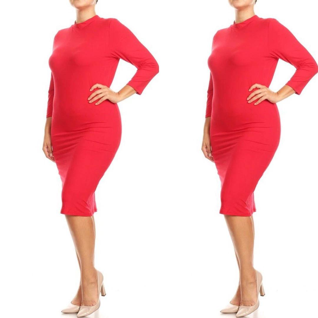 Social Butterfly Collection Plus Sizes Red Mock Neck Fitted Knee Length Dress 22 Social Butterfly Collection Plus Sizes Red Mock Neck Fitted Knee Length Dress