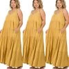 Social Butterfly Collection New Arrivals Plus Size Mustard Yellow Long Cotton Sundress