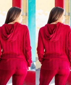 Social Butterfly Collection Burgundy Red Plus Size Two Piece Hoodie Pant Set Sale