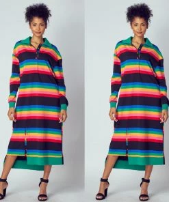 Social Butterfly Collection Multi Color Striped Long Shirt Dress 33 Social Butterfly Collection Multi Color Striped Long Shirt Dress