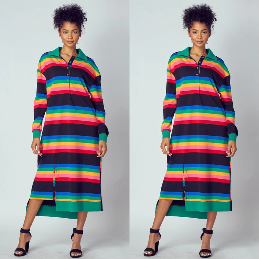 Social Butterfly Collection Multi Color Striped Long Shirt Dress 17 Social Butterfly Collection Multi Color Striped Long Shirt Dress