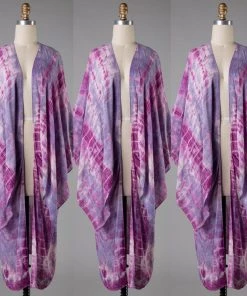 Social Butterfly Collection Purple Pink Tie Dye Kimono Sleeve Sheer Duster New Arrivals