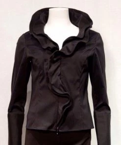 Social Butterfly Collection Sale Fancy Black Ruffle Neckline Top