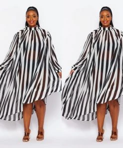 Social Butterfly Collection New Arrivals Plus Size Black White Side High Low Dress