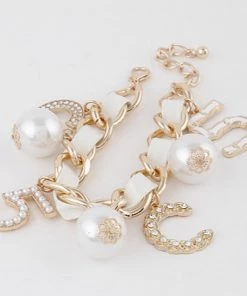 Social Butterfly Collection Ribbon Pearl Charm Bracelet