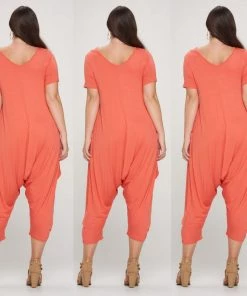 Social Butterfly Collection Orange Coral Plus Size Romper Jumpsuit New Arrivals
