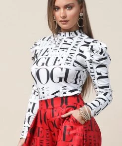 Social Butterfly Collection White Black Long Sleeve Vogue Print Top 11 Social Butterfly Collection White Black Long Sleeve Vogue Print Top