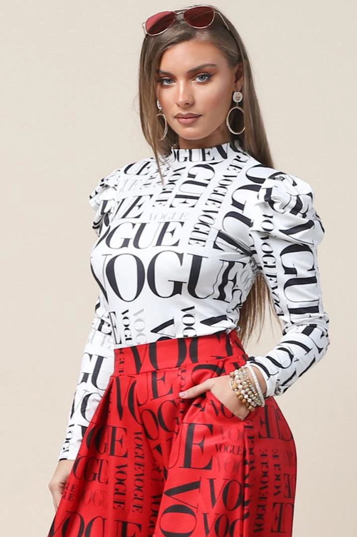 Social Butterfly Collection White Black Long Sleeve Vogue Print Top 6 Social Butterfly Collection White Black Long Sleeve Vogue Print Top