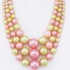 Social Butterfly Collection Three Strand Pink Green Pearl Necklace New Arrivals