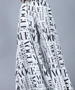 Social Butterfly Collection White Black Vogue Print Palazzo Pants New Arrivals