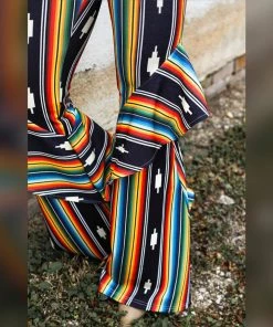 Social Butterfly Collection New Arrivals Black Multi Print Ruffle Wide Leg Pants