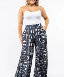 Social Butterfly Collection Black White Vogue Print Palazzo Pants New Arrivals