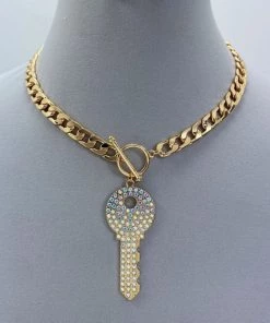 Social Butterfly Collection New Arrivals Toggle Clasp Bling Key Necklace