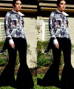 Social Butterfly Collection New Arrivals High Fashion Faces Button Down High Low Top