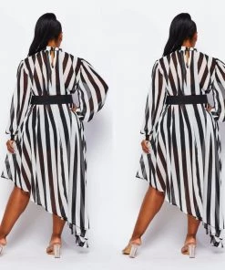 Social Butterfly Collection New Arrivals Plus Size Black White Side High Low Dress