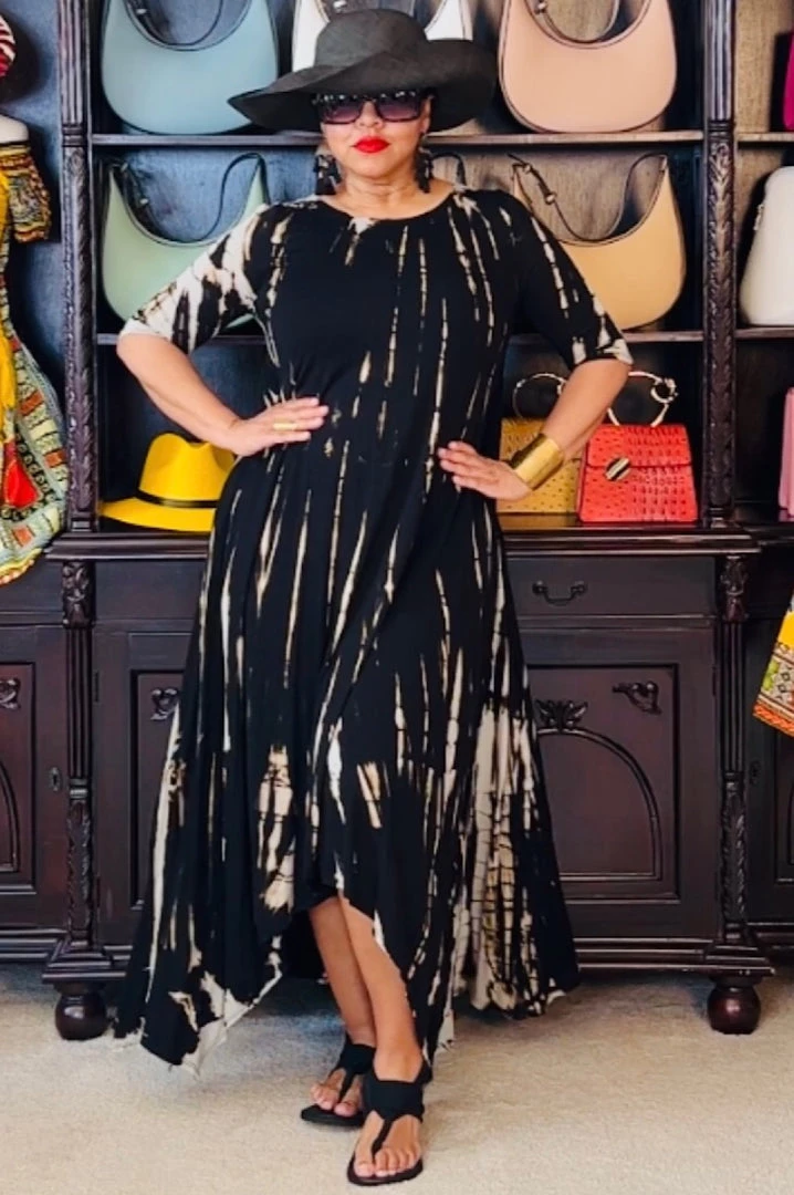 Social Butterfly Collection New Arrivals Black Taupe Tie Dye Handkerchief Dress 5 Social Butterfly Collection New Arrivals Black Taupe Tie Dye Handkerchief Dress