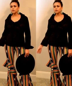 Social Butterfly Collection New Arrivals Black Multi Print Ruffle Wide Leg Pants