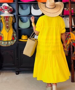 Social Butterfly Collection Plus Size Yellow Boho Style Below The Knee Dress