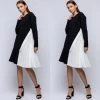 Social Butterfly Collection Black White Color Block Side Pleating Dress Top Sale