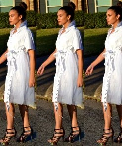 Social Butterfly Collection White Or Black Button Down Grommet Detail Top