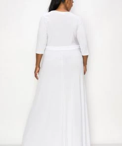 Social Butterfly Collection White Faux Wrap Maxi Dress