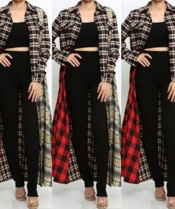 Social Butterfly Collection Dresses Multi Color Check Pattern Maxi Shirt Dress