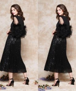 Social Butterfly Collection Sheer Pleated Black Sequin Skirt Sale