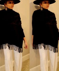 Social Butterfly Collection Black Faux Fur Fringe Detail Sweater Top Sale