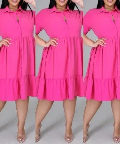 Social Butterfly Collection Pink Plus Size Button Down Dress
