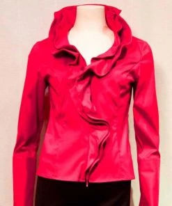 Social Butterfly Collection Ruby Red Ruffle Neckline Top