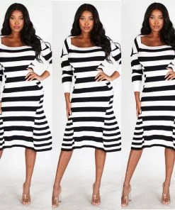 Social Butterfly Collection New Arrivals Black White Stripe Form Fitted Dress