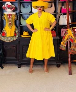 Social Butterfly Collection Plus Size Yellow Boho Style Below The Knee Dress