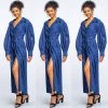 Social Butterfly Collection Denim Jacket Style Long Button Down Maxi Dress