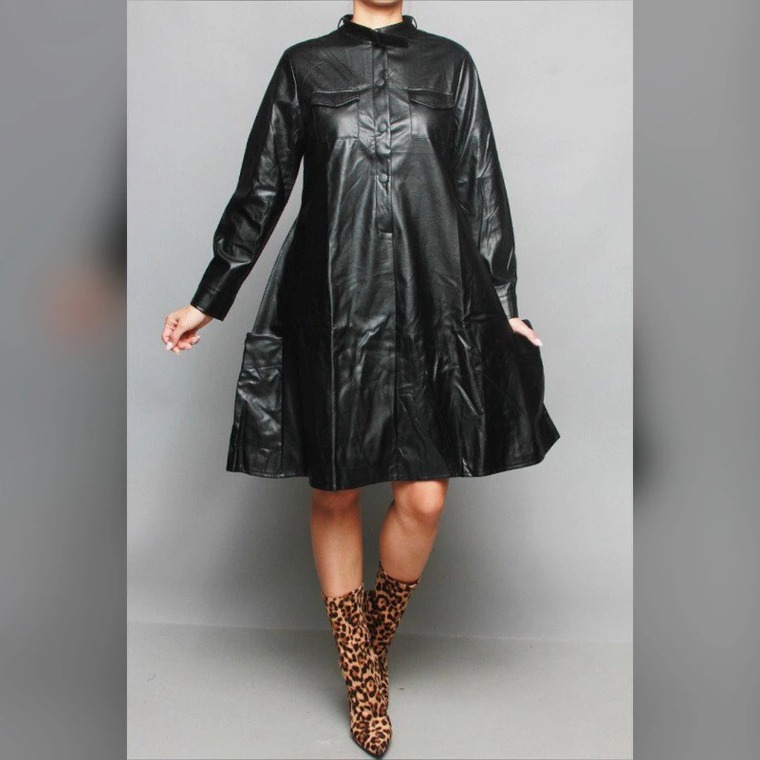 Social Butterfly Collection Black Faux Leather Dress Plus Sizes 4 Social Butterfly Collection Black Faux Leather Dress Plus Sizes