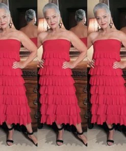 Social Butterfly Collection Red Layered Maxi Skirt Dress Sale