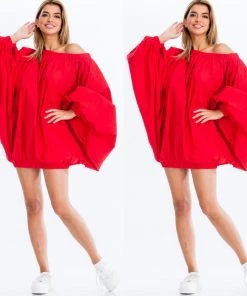 Social Butterfly Collection Red Boho Style Dress Top