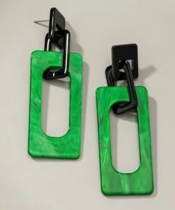 Social Butterfly Collection New Arrivals Green Black Rectangular Drop Earrings