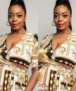 Social Butterfly Collection Black White Gold Print Form Fitted Maxi Dress New Arrivals