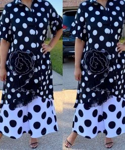 Social Butterfly Collection New Arrivals White On Black Polka Dot Button Down High Low Dress Top