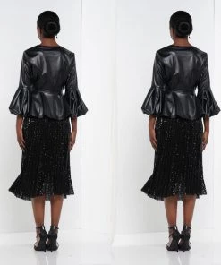 Social Butterfly Collection Sheer Pleated Black Sequin Skirt Sale