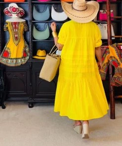 Social Butterfly Collection Plus Size Yellow Boho Style Below The Knee Dress