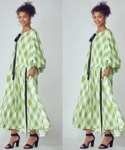 Social Butterfly Collection Plus Size Green Check Vintage Dress New Arrivals