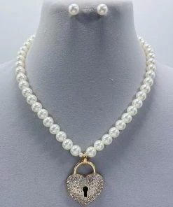 Social Butterfly Collection Pearl Lock Heart Necklace New Arrivals
