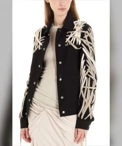 Social Butterfly Collection Detailed Black Jacket With Lace Up Drawstrings