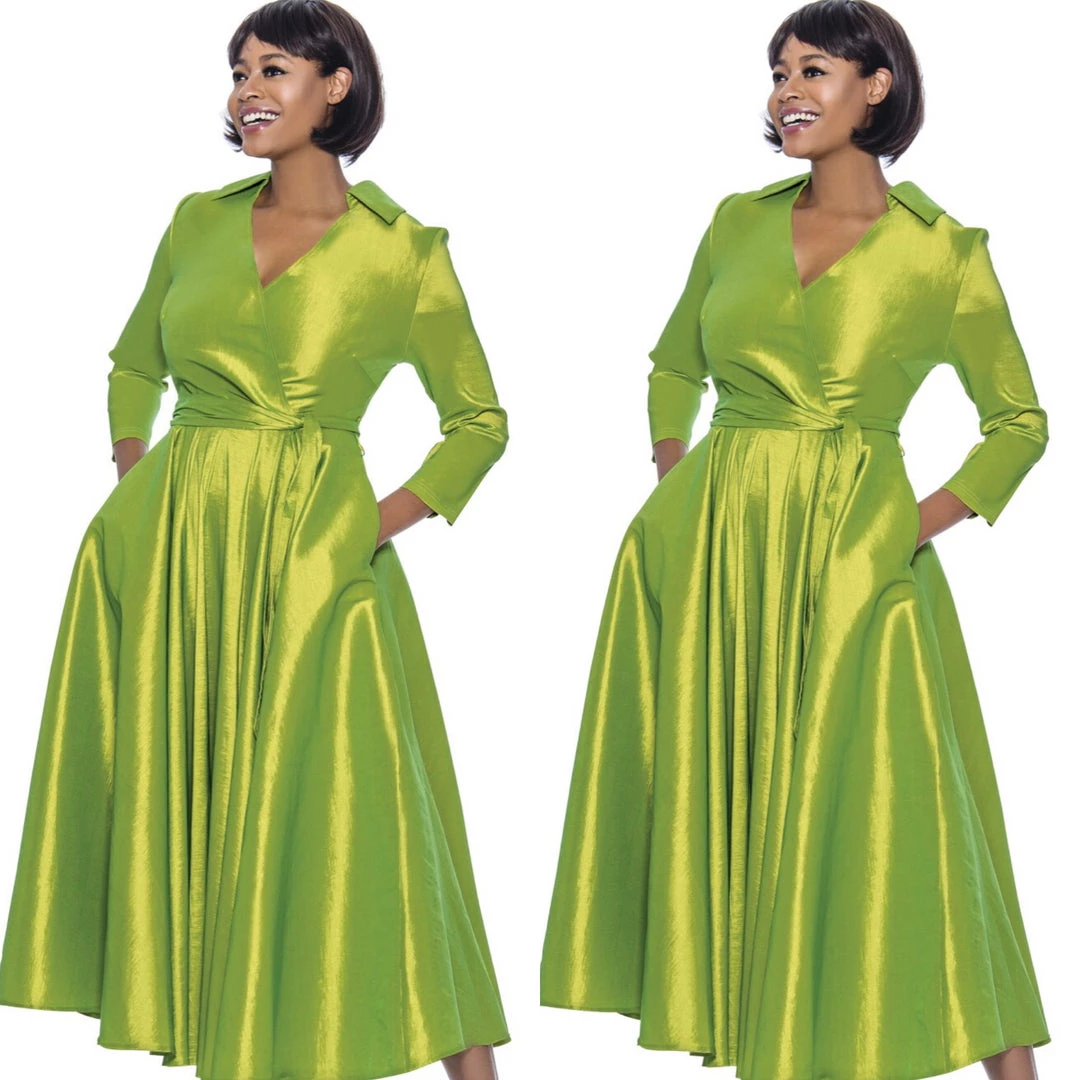 Social Butterfly Collection Green Classic Style Faux Wrap Dress 7 Social Butterfly Collection Green Classic Style Faux Wrap Dress