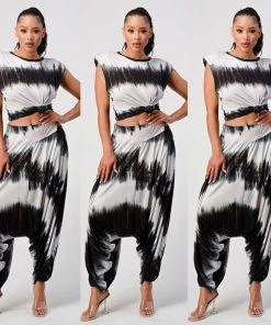 Social Butterfly Collection Tie Dye Two Piece Jersey Knit Jeannie Pants Set