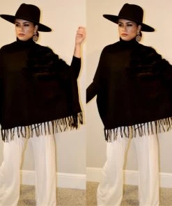 Social Butterfly Collection Black Faux Fur Fringe Detail Sweater Top Sale