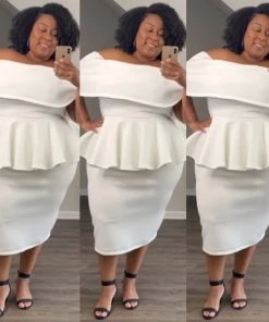 Classy Curvy Collection Sale Off White Off The Shoulder Peplum Dress